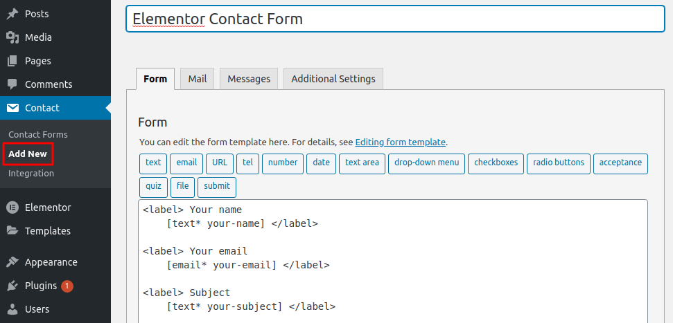 add form in Elementor