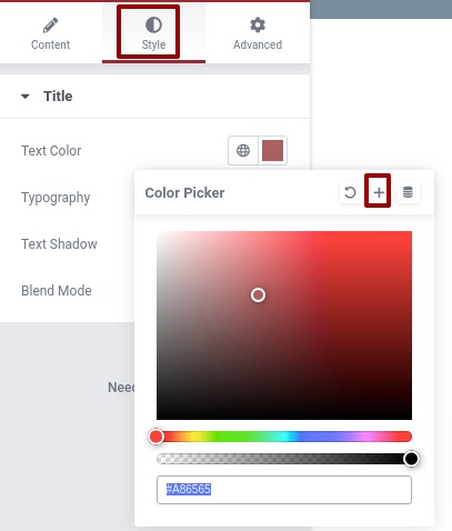 color picker feature in Elementor
