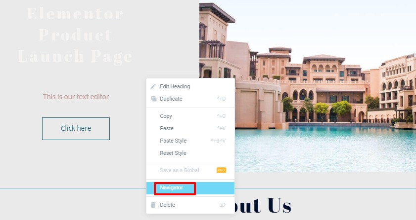 Elementor navigator