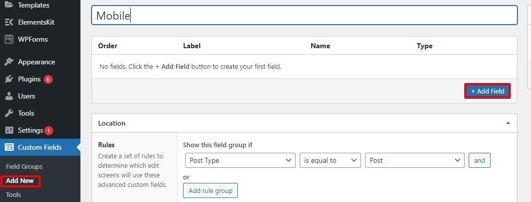 add custom fields in Elementor