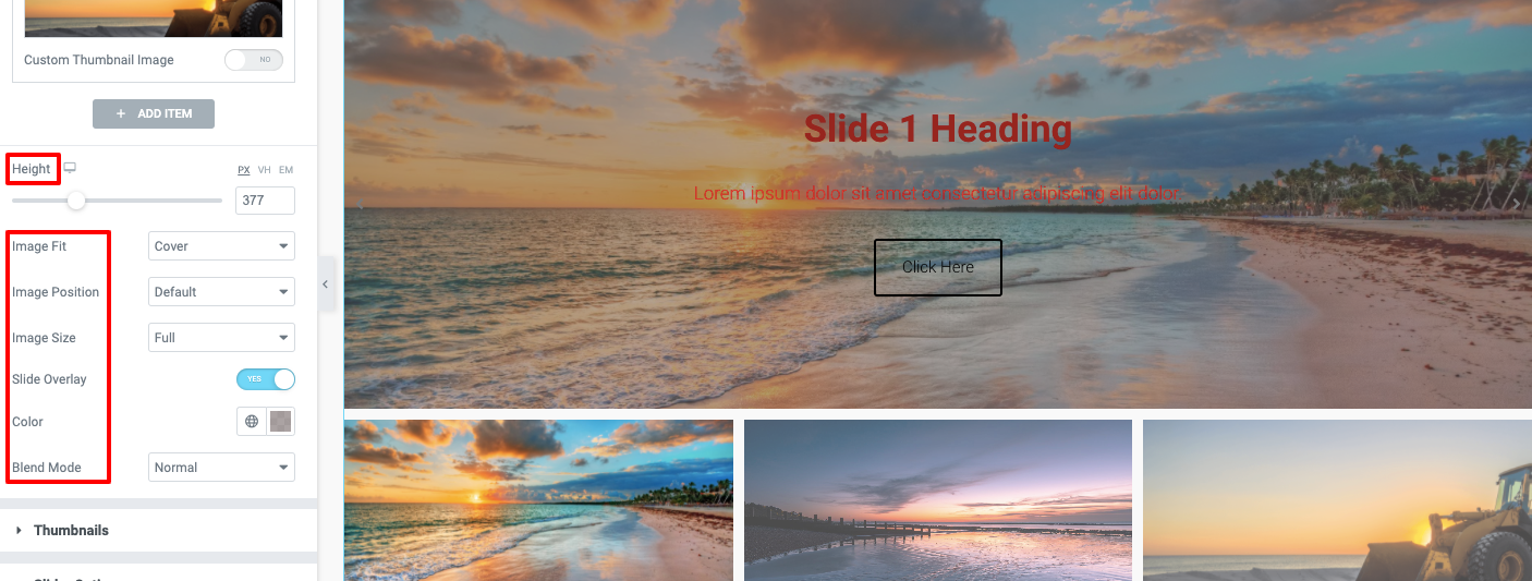 thumbnail slider using Elementor