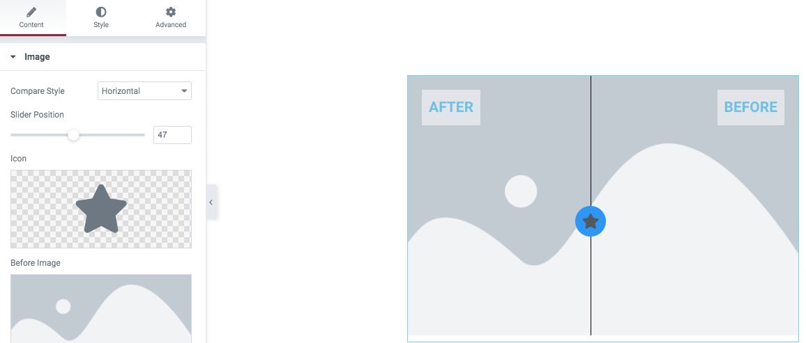 before/ after image comparison in Elementor