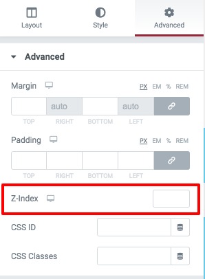  z-index in Elementor