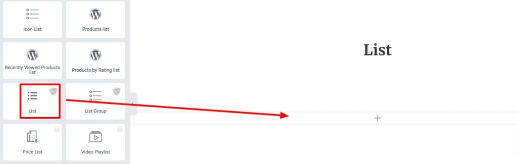 list widget with Elementor