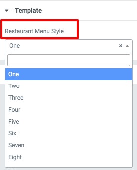 restaurant menu in Elementor