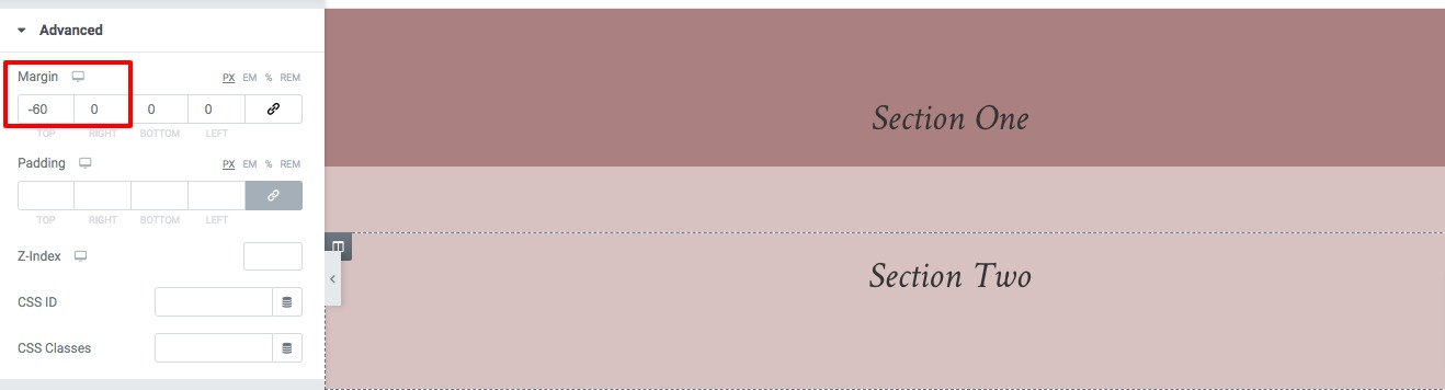 elementor overlapping sections