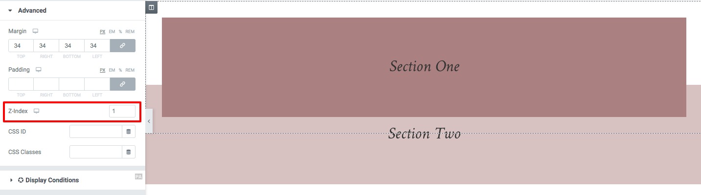 elementor overlapping sections